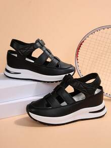 Giày Thể Thao Ngoài Trời Cho Nữ, Thân Trên Da Rỗng, Thiết Kế Slip-On Nhẹ Và Thoải Mái, Đế Dày Chống Trơn Trượt, Xăng Đan Thời Trang - màu đen - Xem 4