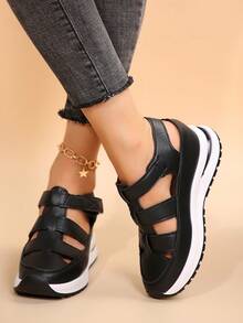 Giày Thể Thao Ngoài Trời Cho Nữ, Thân Trên Da Rỗng, Thiết Kế Slip-On Nhẹ Và Thoải Mái, Đế Dày Chống Trơn Trượt, Xăng Đan Thời Trang - màu đen - Xem 2