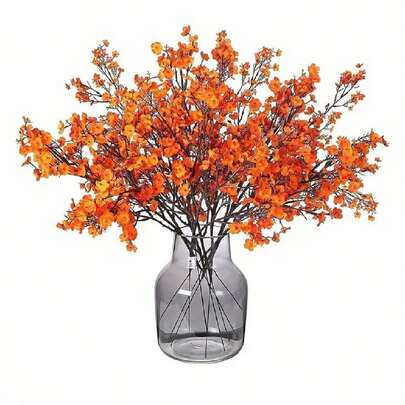 2支/3支橙色人造满天星花，散装，可用于DIY花束、厨房、办公室、卧室、餐桌摆饰、圣诞装饰