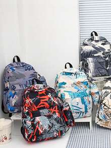 Three Pieces Set Backpack With Lunch Box & Pencil Case, Dirt Resistant Ultra Lightweight Large Capacity Backpack For Teen Boys, Backpack Set, Travel Junior High School Campus Backpack - Cadet Blue - View 3