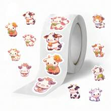 Cinta adhesiva washi con patrón de vaca de colores en rollo de 500 piezas para scrapbooking, escritura de diario y sellado de sobres - Multicolor - Ver 1