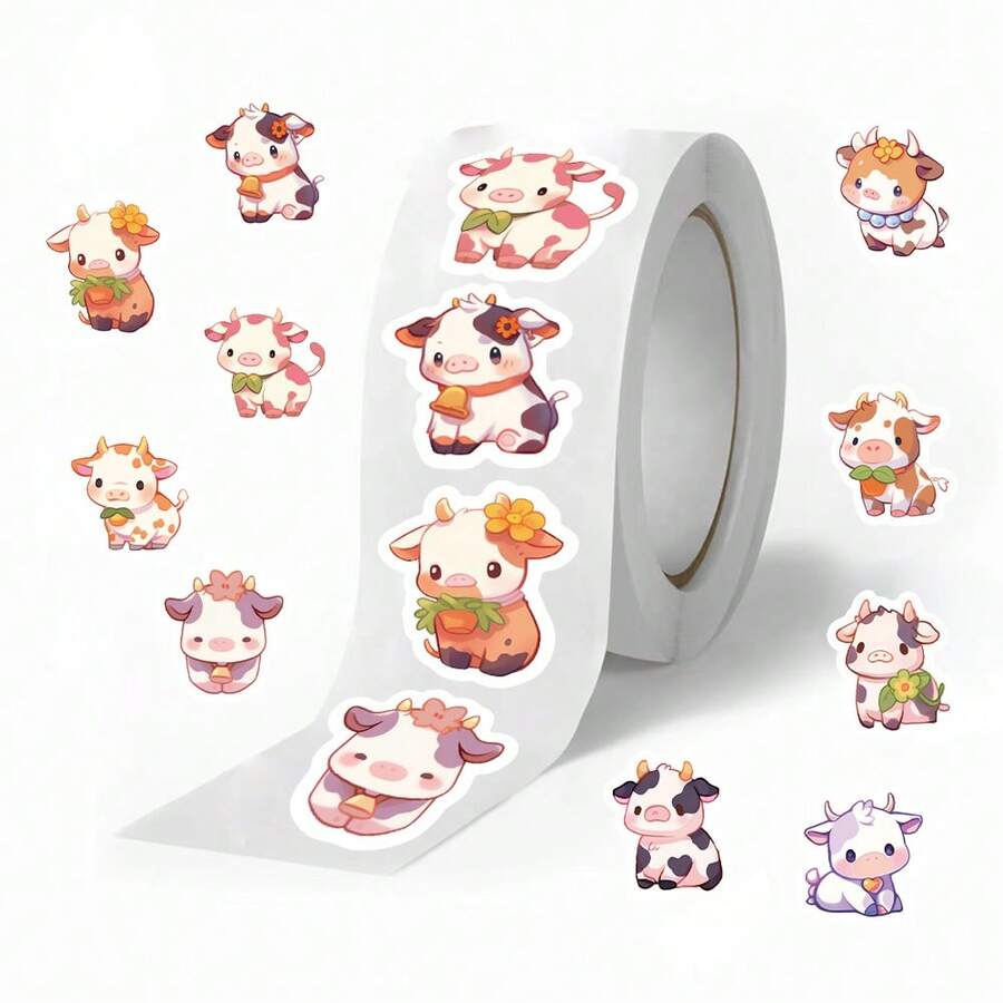 Cinta adhesiva washi con patrón de vaca de colores en rollo de 500 piezas para scrapbooking, escritura de diario y sellado de sobres - Multicolor - Ver 1