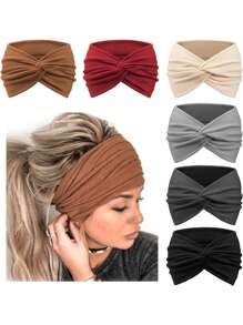 1/6 Confezioni di fasce per capelli turbante per donne, fasce vintage larghe per capelli annodate, accessori carini per capelli, turbante, fascia antisudore, fascia per capelli - Multicolore - Visualizzare 11