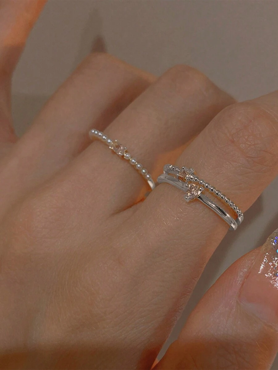 Nooxian Bộ 3 chiếc nhẫn bằng bạc đính đá Cubic Zirconia lấp lánh tối giản tinh tế, độc đáo và cao cấp, thích hợp cho trang phục hàng ngày của phụ nữ