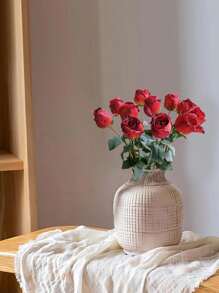 2pcs Artificial Rose Burning Edge Moisturizing Rose Real Touch Silk Flower Home Living Room Bedroom Simulated Plant Wedding Decoration,Valentine'S Day,Mother'S Day Gift,Spring Decorations - Red - View 5