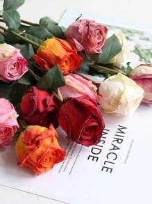 2pcs Artificial Rose Burning Edge Moisturizing Rose Real Touch Silk Flower Home Living Room Bedroom Simulated Plant Wedding Decoration,Valentine'S Day,Mother'S Day Gift,Spring Decorations - Red - View 6