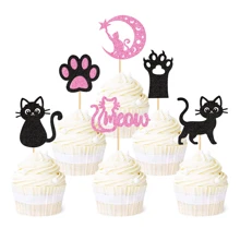 Decorações Topo de Cupcake "Miau" de Gatinho Fofo, Festa de Aniversário com Tema de Gato, Chá de Bebê, Decoração de Cenário de Festa