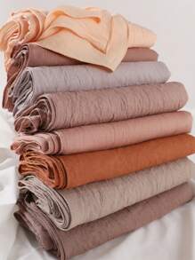 1pc Soft And Breathable Natural Wrinkled Long Scarf, Thin Stripe Pleated Solid Color Head Wrap Shawl,Abaya Accessories, Suitable For Women Headband Soft Hijab Women Veil - Multicolor - View 6