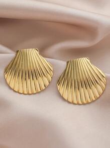 1 paire Boucles d'oreilles de style île tropicale élément de conque de coquillage océanique simple et chic en acier inoxydable plaqué or 18 carats, convient pour le travail quotidien, les voyages, les rendez-vous, les fêtes et les cadeaux de fête pour les femmes