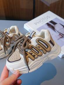 1 Pair 2026 New Kids' Sports Running Shoes, Fashionable Casual Chunky Sneakers For Boys - Khaki - View 5