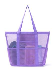1pc Mesh Beach Bag Waterproof Sandproof Handbag Lightweight, Large Capacity, Portable Mesh Beach Bag, Swimming Pool Bag Cruise Beach Essentials Travel Holiday Essentials Perfect For Family Travel, Holidays, Beaches, Camping And Hiking - Multicolor - View 14