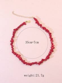 1pc Colorful Asymmetrical Stone Necklace For Women, Natural Red Stone Necklace For Beach Vacation Fashion