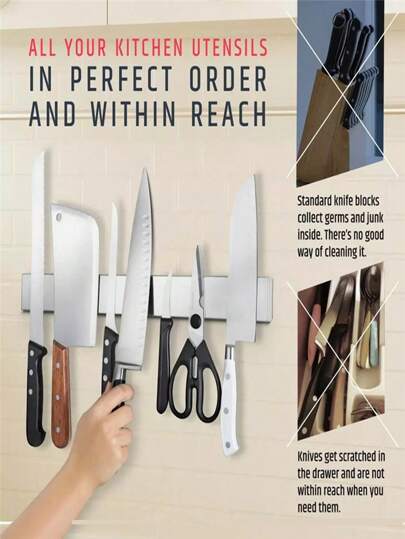 30/40/50CM Stainless Steel Knife Stand Strip Organizer Strong Magnetic Knife Holder Wall Mount Kitchen Bar Storage Kitchen Accessories