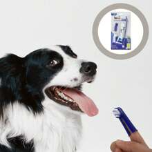 1 Set  Kit De Limpieza / Cuidado Dental Para Perro Sabor Carne de res, kit de cepillo de dientes y pasta dental para mascotas, cuidado y limpieza oral para gatos y perros, pasta de dientes para perros, herramienta de limpieza para dientes de perros - Azul y blanco - Ver 2
