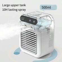 1pc 喷雾台式空调风扇，家用冷水机，移动空调风扇，便携式空调，双速风模式，500ml 大容量水箱，喷雾加湿，广角送风，大风系统，九叶螺旋扇叶，可调节上下网格，超轻 DB，适用于：办公室、汽车、房间、户外 - 白色 - 查看 7