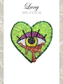 1入組大尺寸多彩愛心眼睛布標貼，熱轉印亮片貼片，適用於服裝裝飾刺繡，時尚條紋裝飾衣服 - SQ-048-GREEN - 查看 8