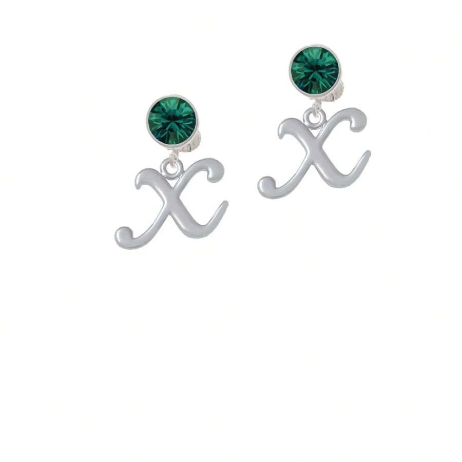 Delight Jewelry Small Gelato Script Initial - X - Crystal Clip On Earrings - 綠水晶 - 查看 1