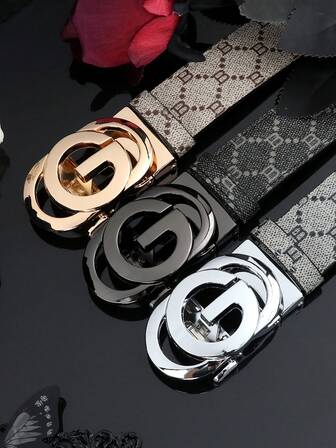 caivektine 1 st 2024 Nytt herrbälte för vardagsbruk, bälte med bokstaven G-legering och automatiskt spänne, bälte med bokstaven B-tryck, högkvalitativt läder, elegant och snyggt, bälte för affärs- och vardagsbyxor, formellt och mångsidigt, kan trimmas