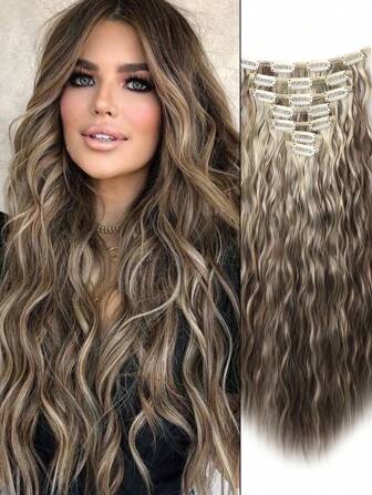 20 Inch Color 7-Piece Set 14bb Clip Heat-Resistant High Temperature Wire Ladies Daily Corn Silk Hair Extensions Wig