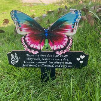 1 pièce plaque commémorative pour la tombe, marqueur de pierre tombale coloré en bois étanche en forme de papillon pour le jardin, piquet commémoratif en forme de papillon pour la décoration de cimetière en plein air, hommage aux êtres chers et amis