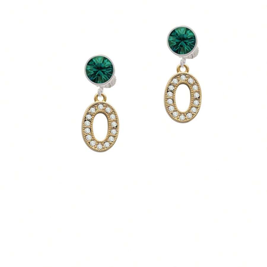 Delight Jewelry Crystal Gold Tone Initial - O - Beaded Border - Crystal Clip On Earrings - pha lê xanh - Xem 1