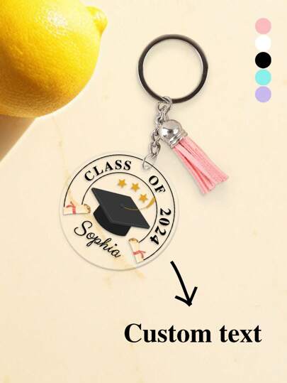 1pc Customized Round Graduation Cap Acrylic Fringe Keychain Custom Text 2024 Keychain Graduation Gift, Gift For Him/Her, Dormitory Gift, Custom Keychain Fashionable, Cute, Adorable, Contracted, Stylish, Cuties Custom, Personalized, Unique, Customized Ideal Gifts For Him Her, Friends, Children Finds, Christmas Gift, Personalized Gifts For Women/Men