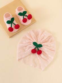 1 Set Baby Girl Cute Cherry Lace Hollow Out Sunhat And Socks, Fresh Style For Spring/Summer - 1PC - View 13