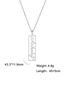 1pc Personalized Stainless Steel Customized Name Cutout Geometric Pattern Square Pendant Necklace, Stylish Jewelry Gift For Friends - Silver - View 6