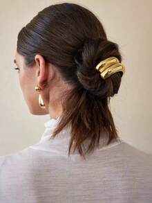 1 件优雅金色金属发带，女士奢华风格马尾辫夹，简约别致发带配饰，小巧光泽双拱形马尾辫，圆顶马尾辫袖口，马尾辫松紧带，女士和女孩发饰 - 髮圈 - 查看 6
