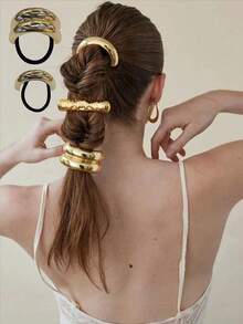 1 件优雅金色金属发带，女士奢华风格马尾辫夹，简约别致发带配饰，小巧光泽双拱形马尾辫，圆顶马尾辫袖口，马尾辫松紧带，女士和女孩发饰 - 髮圈 - 查看 5