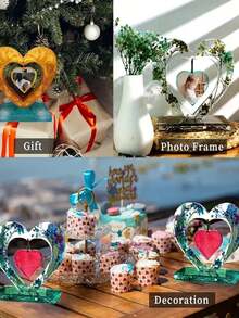 1入DIY水晶膠模具，中空心型相框，適用於水泥、石膏和樹脂工藝和家裝飾婚禮佈置 - 白色 - 查看 12