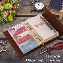 Leather Journal With 2 Pockets, Travel Diary, Vintage Refillable Writing Notebook For Women, Men, Girls & Boys, 100GSM Blank Paper, 160 Pages (A6 7.3inch X 1.1.2inch) Back To School - Multicolor - View 4