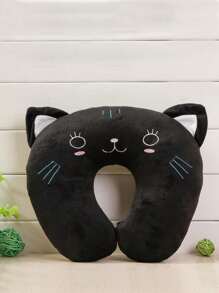 1pc U-Shaped Pillow, Kawaii Cute Cartoon Animal Print Soft And Comfortable Pillow, For Home Travel Airplane Car,Cute Animal Printed Pillow, Neck Support Cushion, Soft And Comfortable Travell Pillow Accessories - Black - View 5