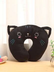 1pc U-Shaped Pillow, Kawaii Cute Cartoon Animal Print Soft And Comfortable Pillow, For Home Travel Airplane Car,Cute Animal Printed Pillow, Neck Support Cushion, Soft And Comfortable Travell Pillow Accessories - Black - View 3
