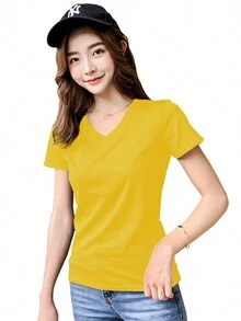 Women's Short Sleeve V-Neck T-Shirt With Casual Fit And Comfortable Fabric