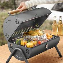 Portable BBQ Grill For Outdoor Camping, Picnics, And More - Compact And Convenient With Easy Assembly And Cleaning - 黑色 - 查看 2