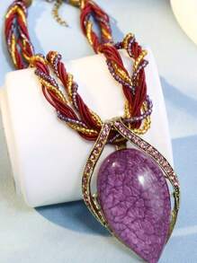 1 pieza Collar de piedra ojo de gato vintage de estilo bohemio para suéter
