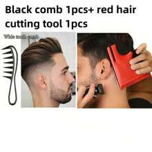 1 件組多曲線髮際線模板模板理髮工具指南美髮風格尺內置梳子兼容理髮器用於造型 - 紅色 - 查看 7