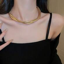 1pc Fashionable And Simple Gold/Silver Snake Bone Chain Collar Necklace For Women Suitable For Daily Wear - Make a Collar - View 8