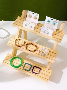 1pc Wooden Stepped Jewelry Display Stand, Creative Accessory Display Rack, Tabletop Organizer Shelf, Multilayer Display Stand
