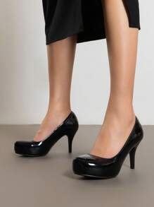 Women's Low Stiletto Heel Classic Elegant Versatile Dress Platform Office Work Pumps Shoes - màu đen - Xem 3