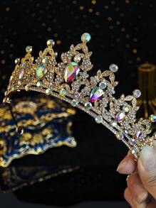 1件女王皇冠與公主冠冕 女用水晶髮箍 新娘公主款 婚禮派對萬聖節配件 - 彩色 - 查看 7