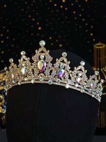 1件女王皇冠與公主冠冕 女用水晶髮箍 新娘公主款 婚禮派對萬聖節配件 - 彩色 - 查看 3