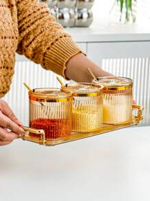 1套歐式高美學調味罐，具蓋可重複使用、防漏塑膠香料盛器，適用於辣椒油、鹽和糖等，廚房整理收納，廚房用品 - 彩色 - 查看 6