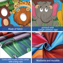 Jungle Animals Themed Photo Booth Backdrop, Entertainment Game Banner Design - Multicolor - View 5