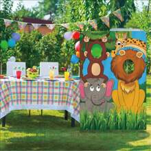 Jungle Animals Themed Photo Booth Backdrop, Entertainment Game Banner Design - Multicolor - View 4
