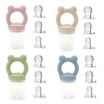 Frukt- och grönsaksmatningsnapp, spädbarnsbitring med grodformad hållare och 3 olika storlekar på nappar