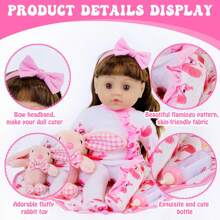8 Pcs Baby Doll Accessories With Bassinet For 17-22 Inch Reborn Doll, Baby Doll Clothes Outfit Accessories Including Clothes, Crib, Bib Fit Alive Doll - 彩色 - 查看 4