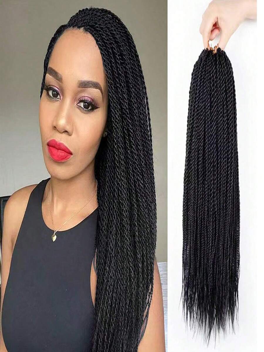 1 Pack/Lot Senegalese Twist Crochet Hair Synthetic Crochet Braids For Women Pre Looped Crochet Hair Hot Water Setting 30 Strands/Pack(24 Inch,1B) - Black - View 1