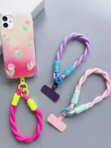 1pc Braided Short Lanyard Chain With Anti-Pull Pad, Compatible With Any Phone Case